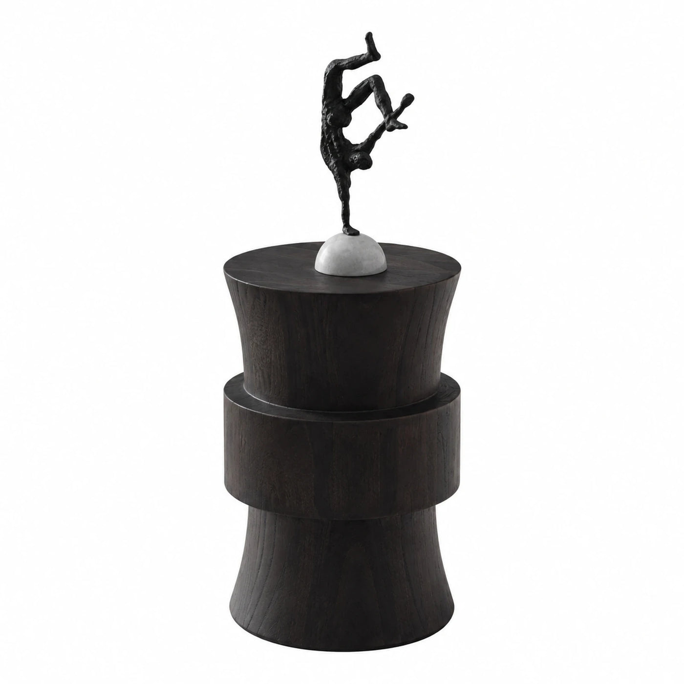 Dark Wood Tiered Side Table with Sculpture