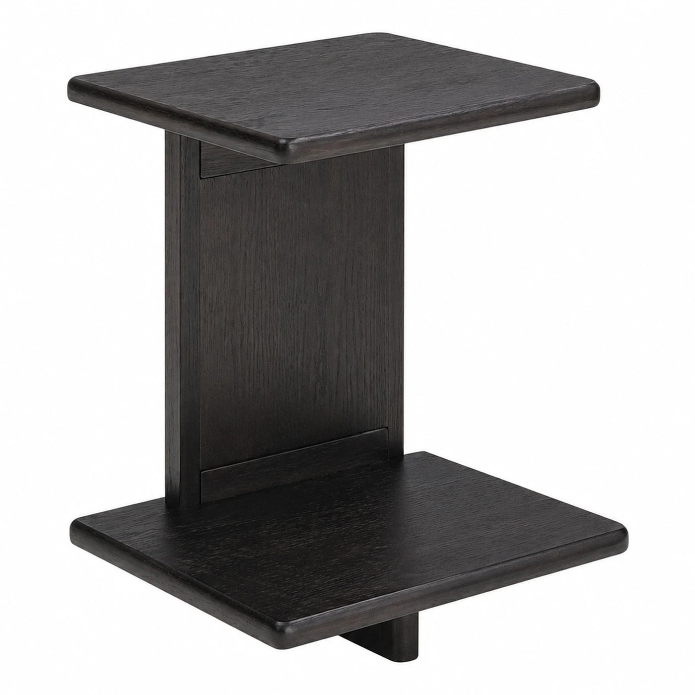 Dark Wood C-Shape Side Table with Lower Shelf
