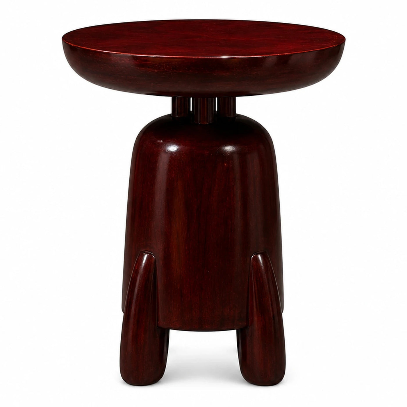 Dark Wood Round Side Table with Sculptural Base
