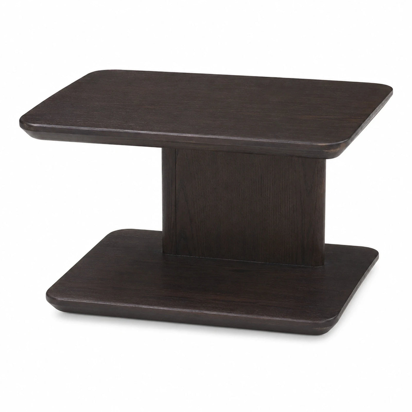 Dark Wood Rectangular Coffee Table with Pedestal Base