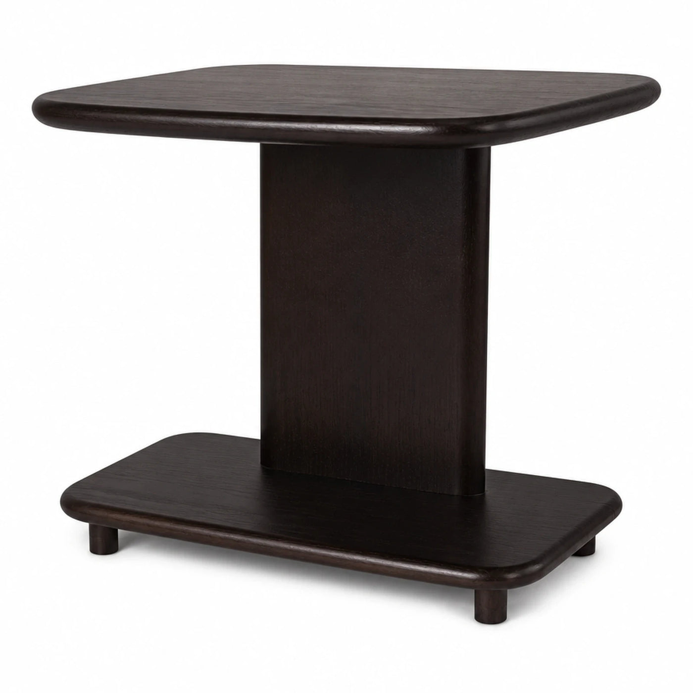 Dark Wood Pedestal Side Table with Lower Shelf