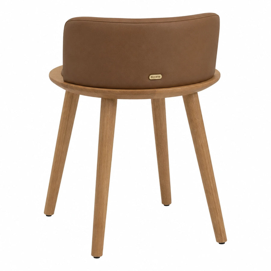 Linear Brown Leather Upholstered Dining Chair with Wooden Legs Dining Tables & Seating