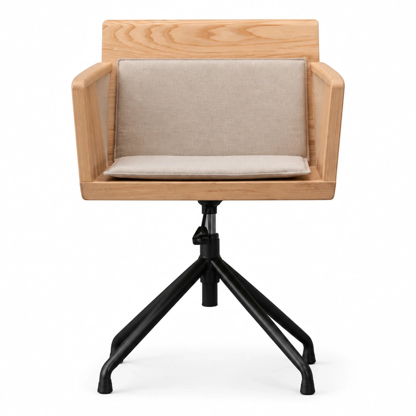 Linear Light Wood Swivel Chair with Beige Cushion Chairs & Seating