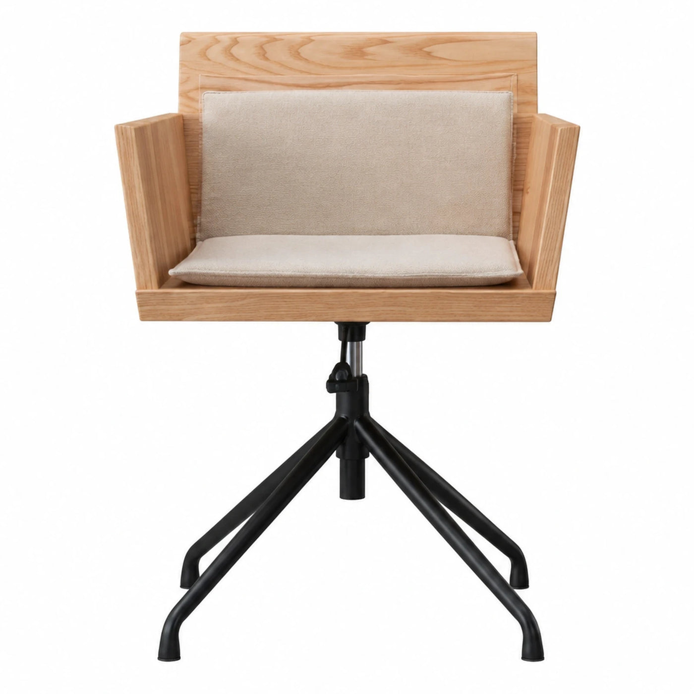 Wide Plank Light Wood Swivel Chair with Beige Cushion Chairs & Seating