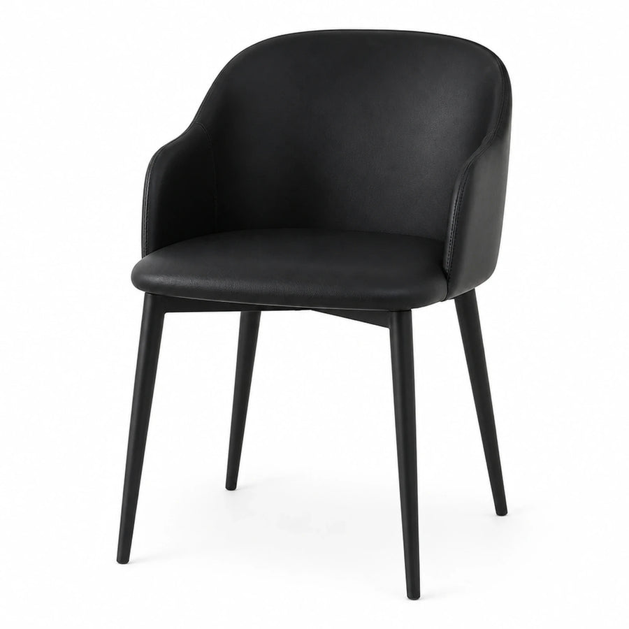 Black Leather Upholstered Dining Chair with Tapered Legs