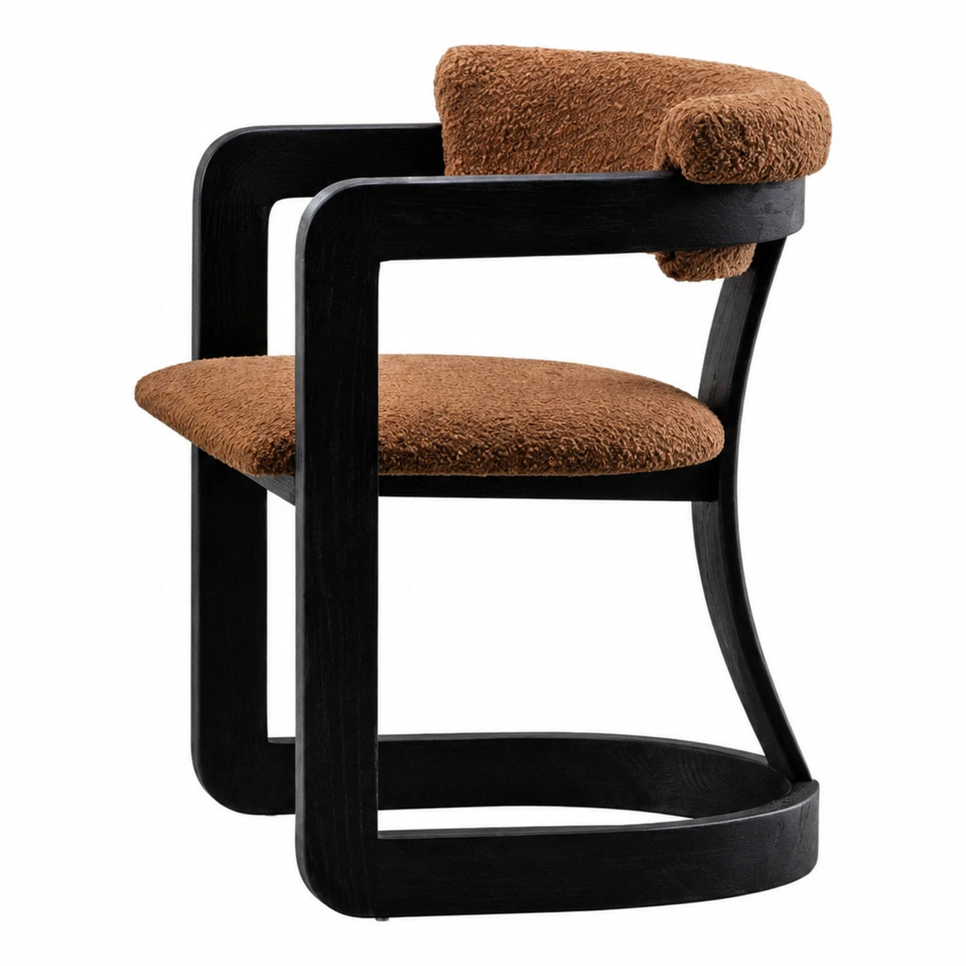 Wide Plank Black Wood Frame Brown Boucle Armchair