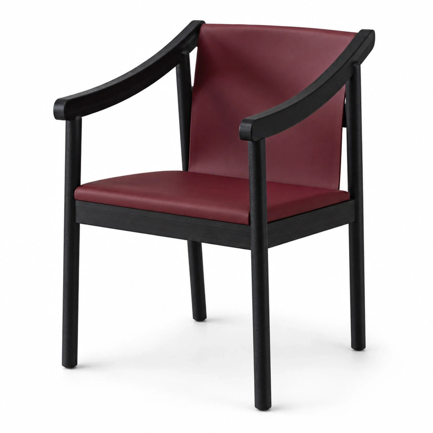 Black Wood Armchair with Red Leather Seat