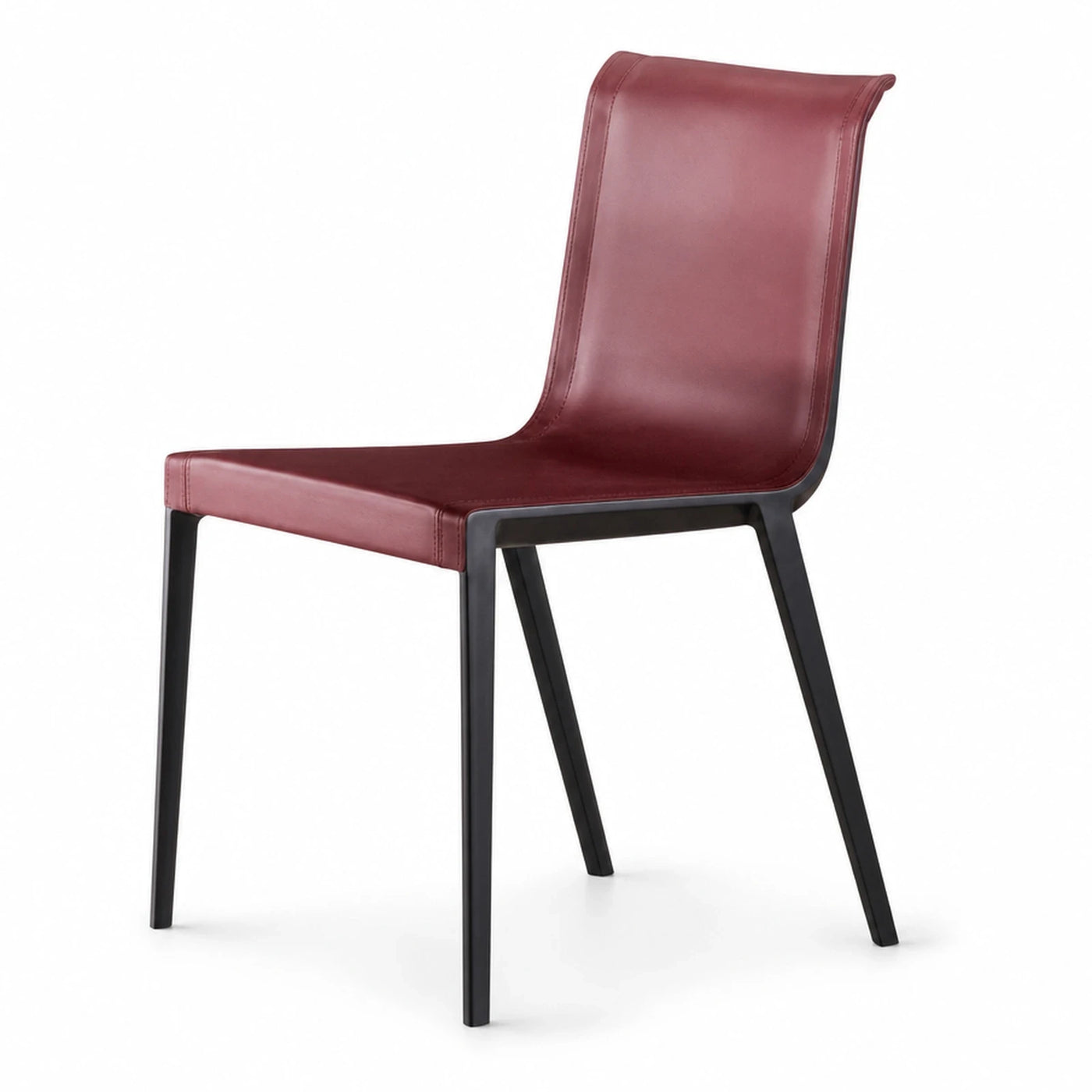 Modern Red Leather Dining Chair with Black Metal Legs