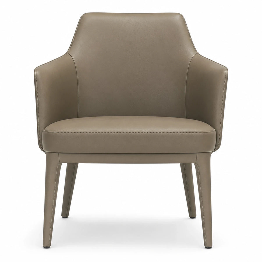 Taupe Leather Armchair with Stitched Detailing
