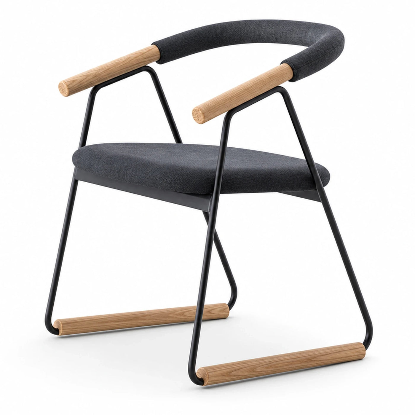 Modern Grey Fabric Armchair with Wood Accents