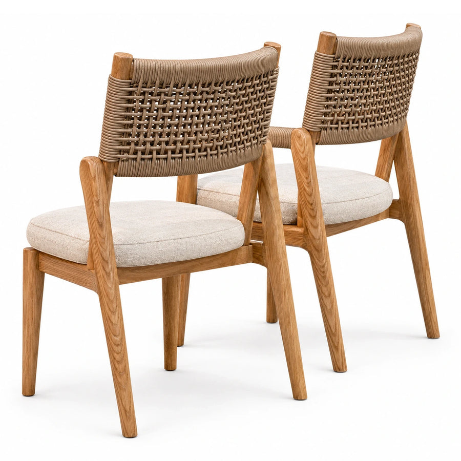 Wooden Dining Chair with Woven Back and Cushioned Seat