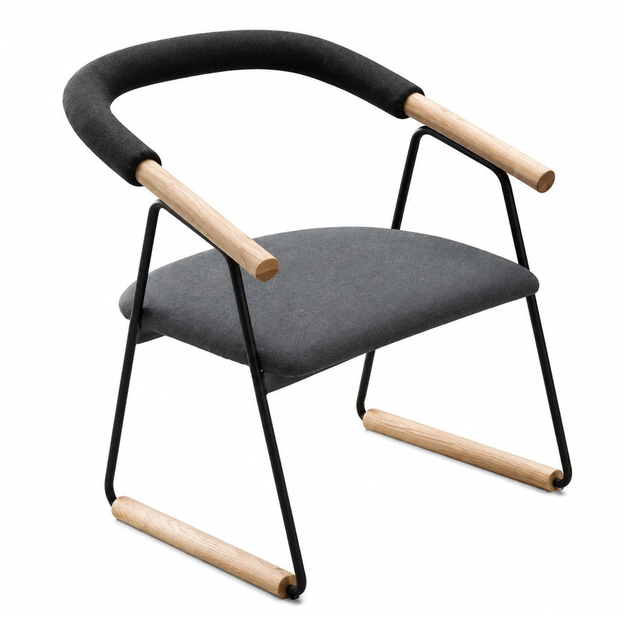 Linear Modern Grey Fabric Armchair with Wood and Metal Frame