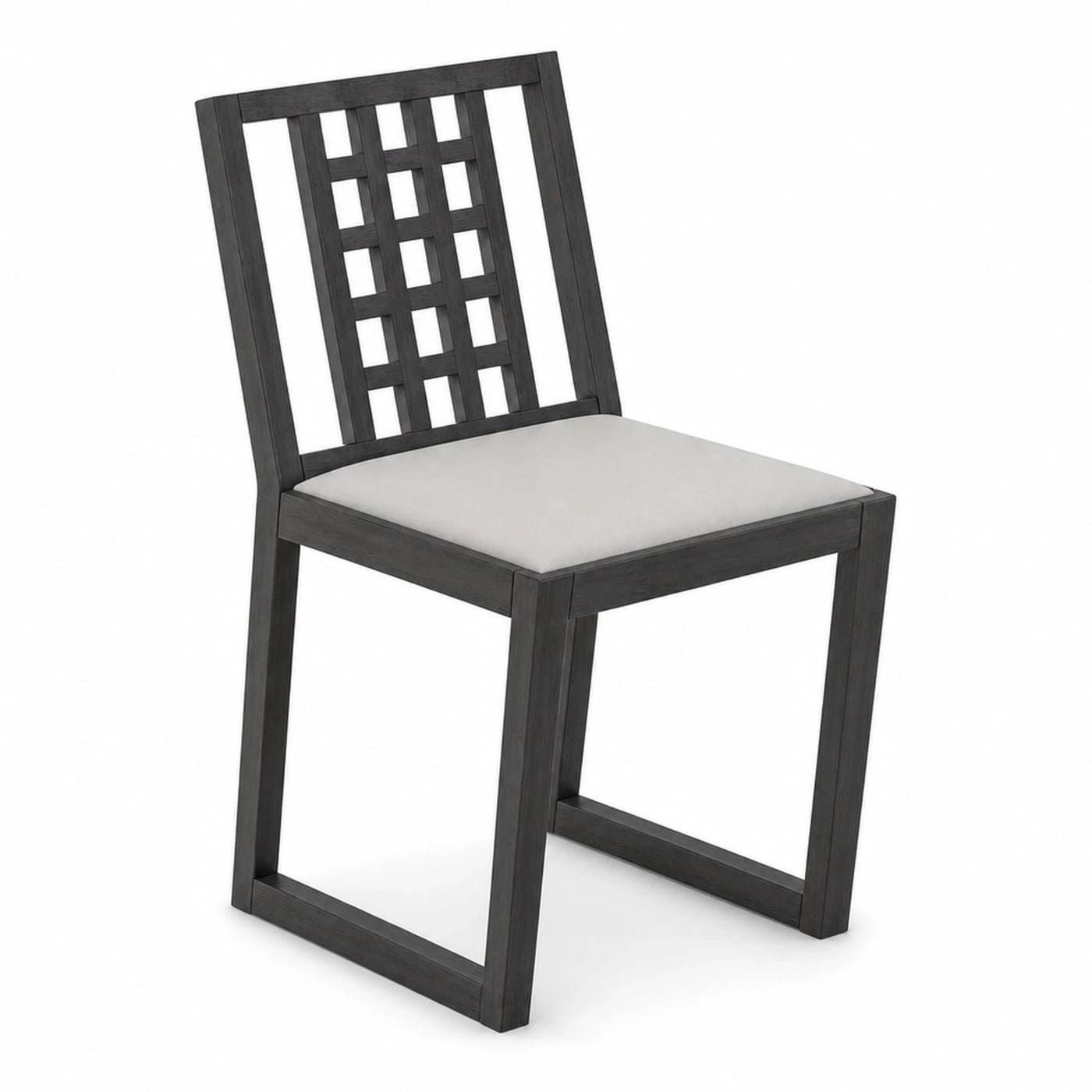Dark Wood Dining Chair with Lattice Back and Beige Seat