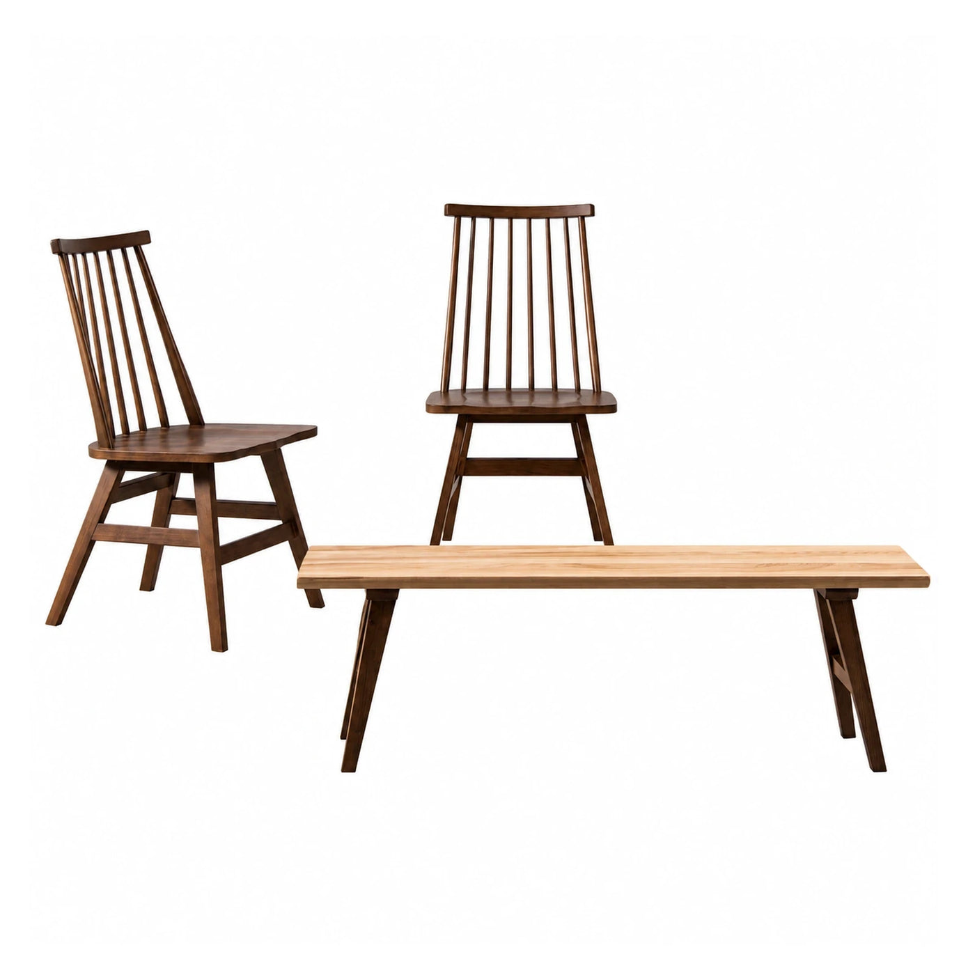 Wooden Spindle Back Dining Chair and Bench Set