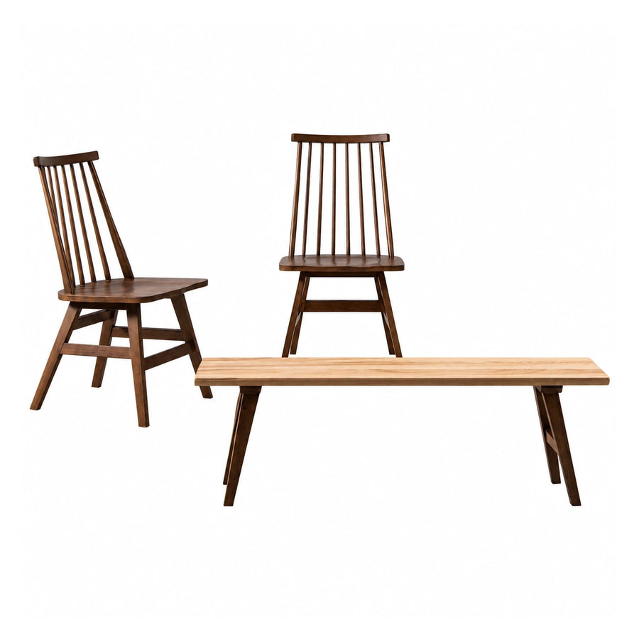 Wooden Spindle Back Dining Chair and Bench Set
