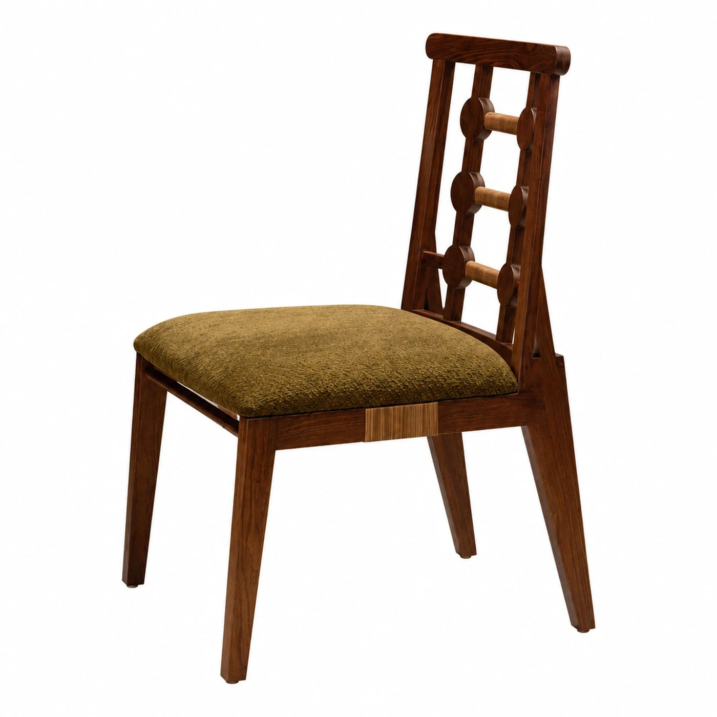 Walnut Wood Dining Chair with Green Boucle Seat