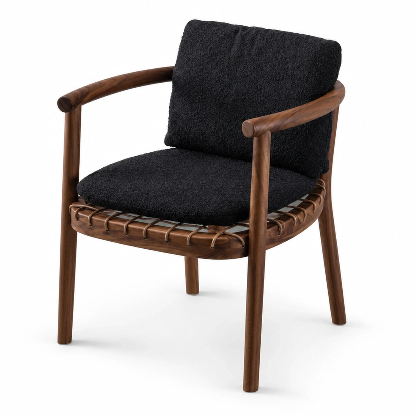 Black Boucle Cushion Walnut Wood Armchair