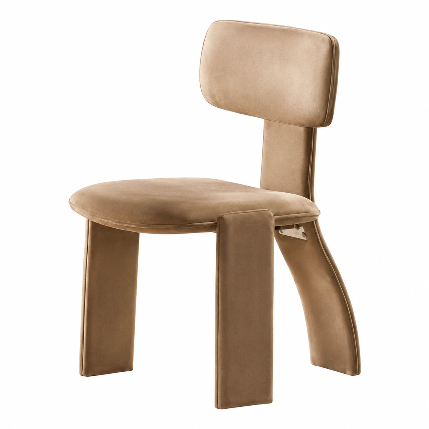Beige Velvet Upholstered Dining Chair with Sculptural Legs
