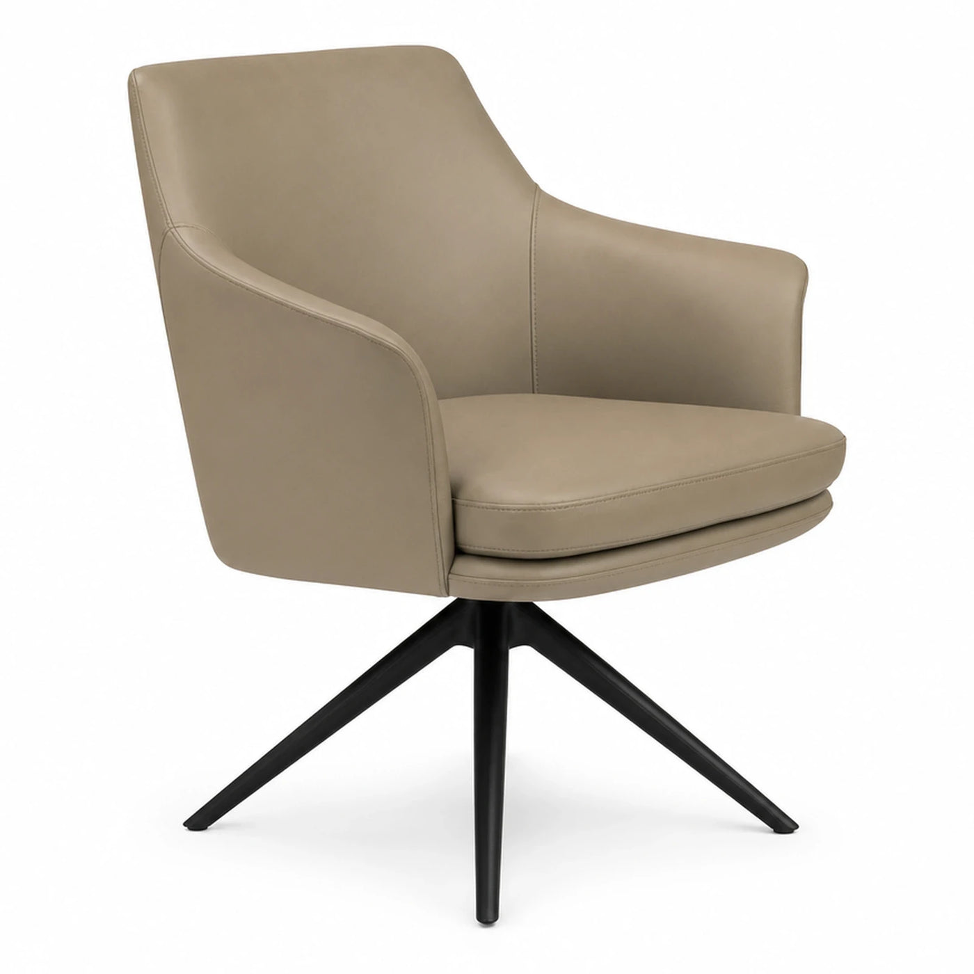 Beige Leather Swivel Armchair with Black Base