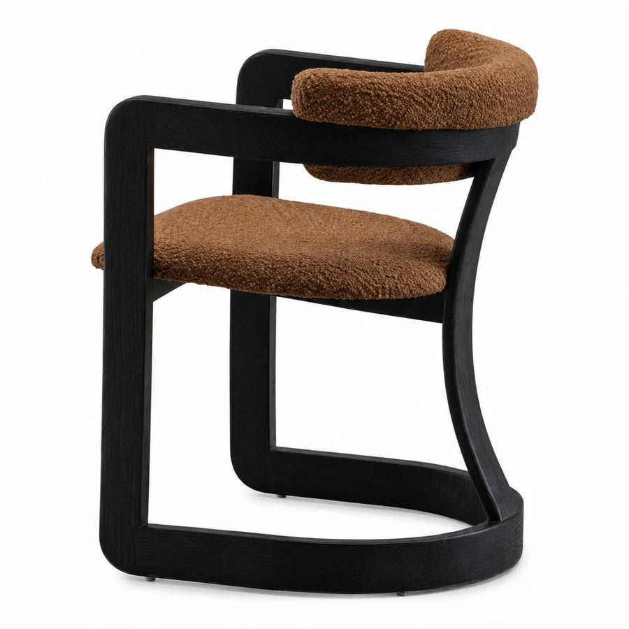 Linear Black Wood Frame Brown Boucle Armchair