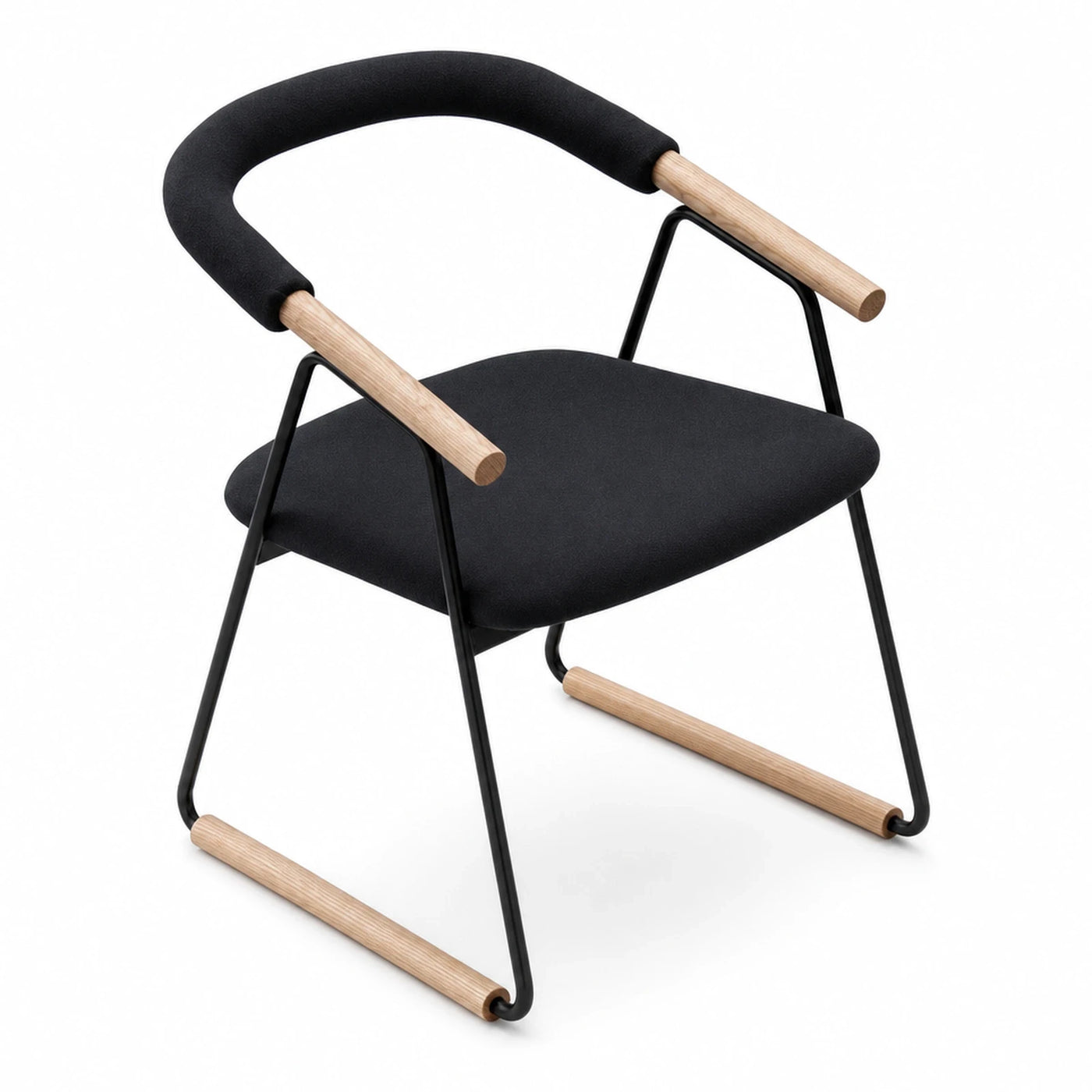 Linear Black Fabric Armchair with Wood Accents