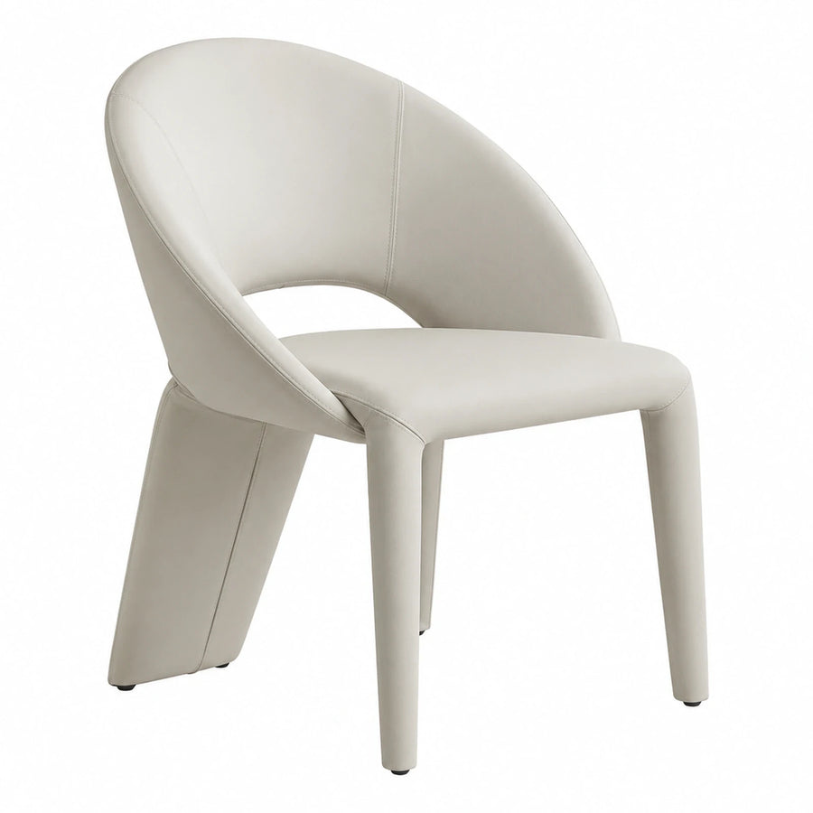 Cream Leather Armchair with Curved Backrest