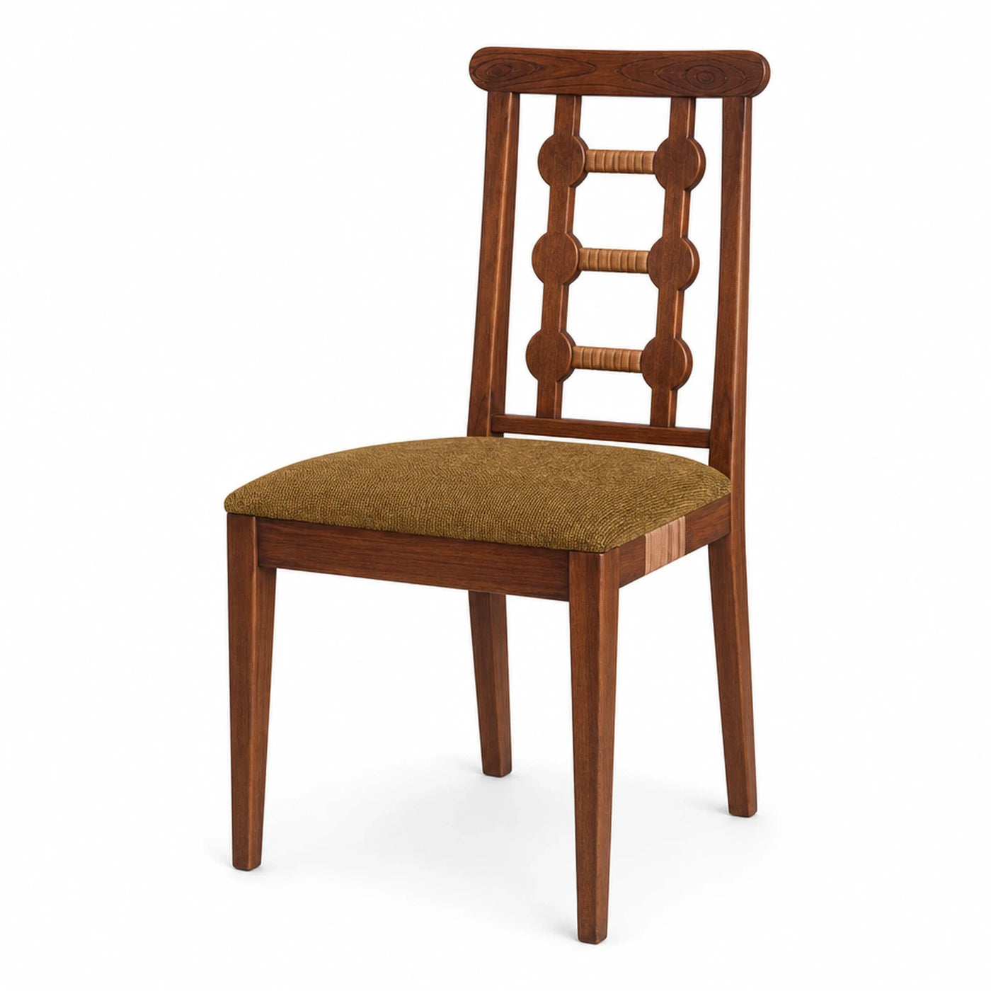 Wooden Dining Chair with Fabric Seat and Ladder Back