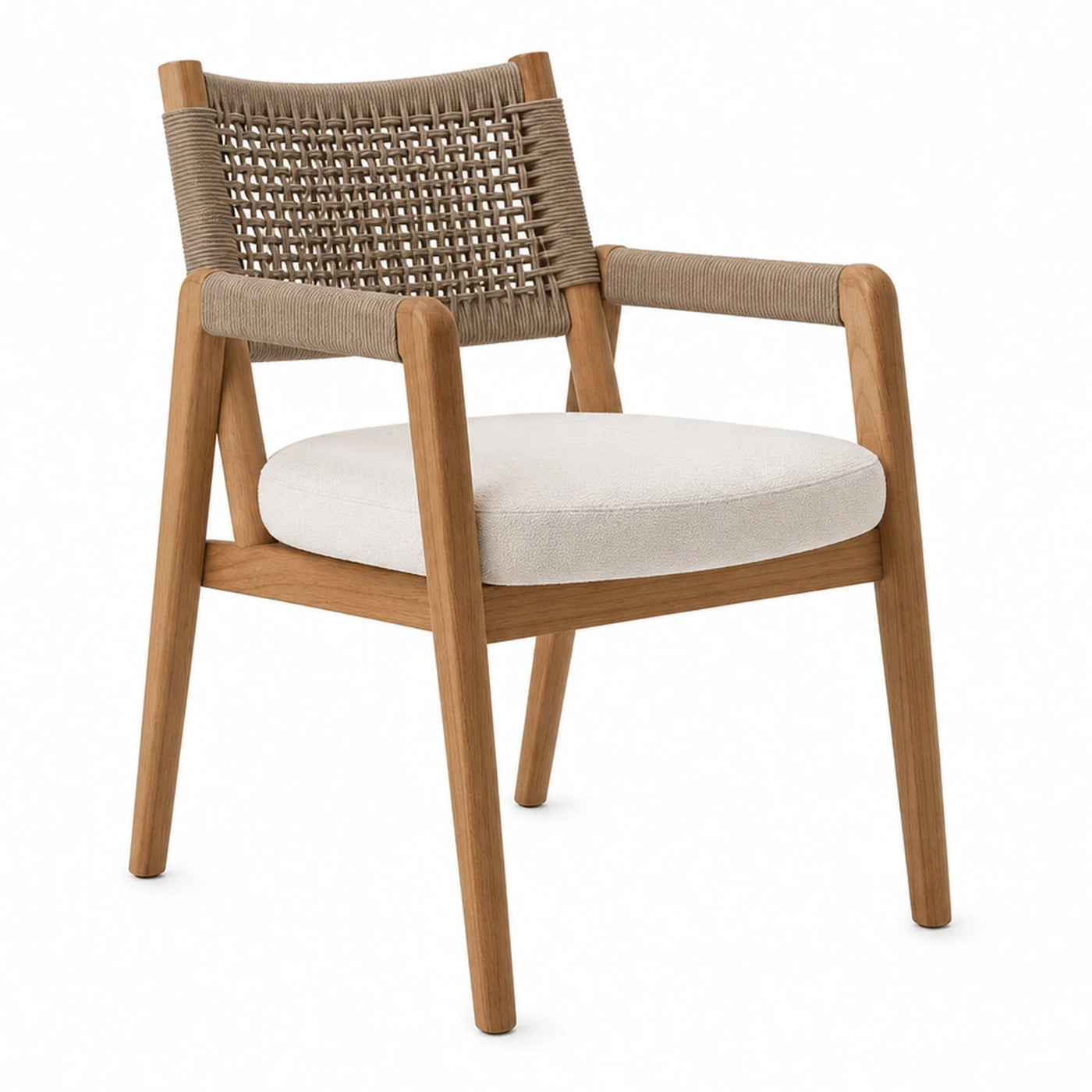 Wooden Armchair with Woven Back and Cushion