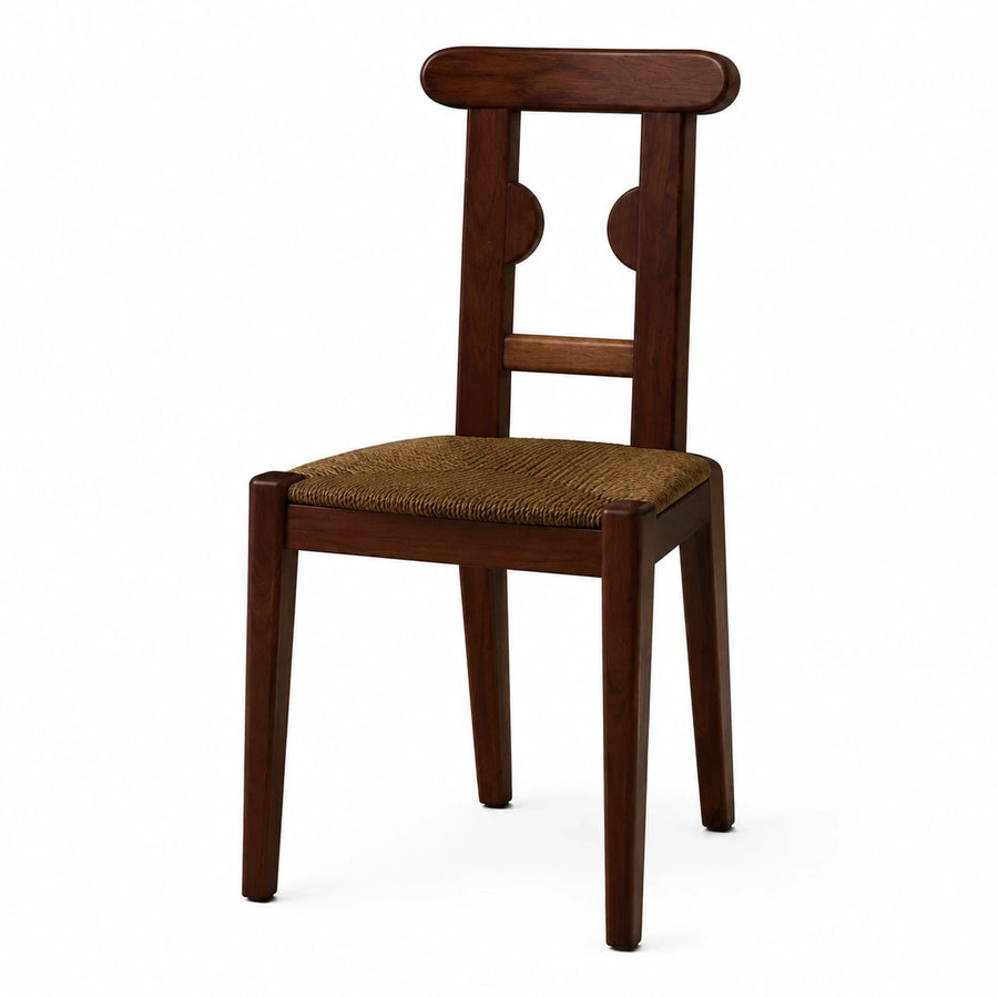 Dark Wood Dining Chair with Woven Seat