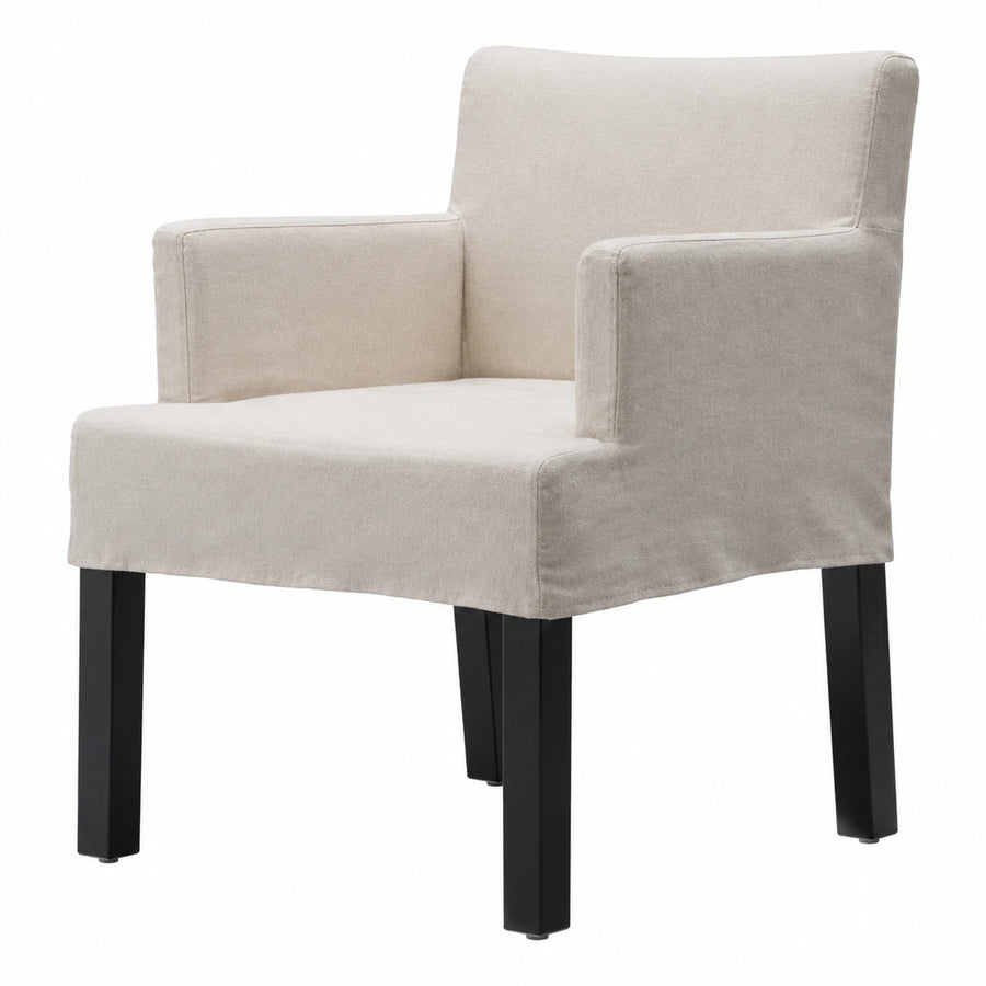 Beige Fabric Armchair with Black Wooden Legs