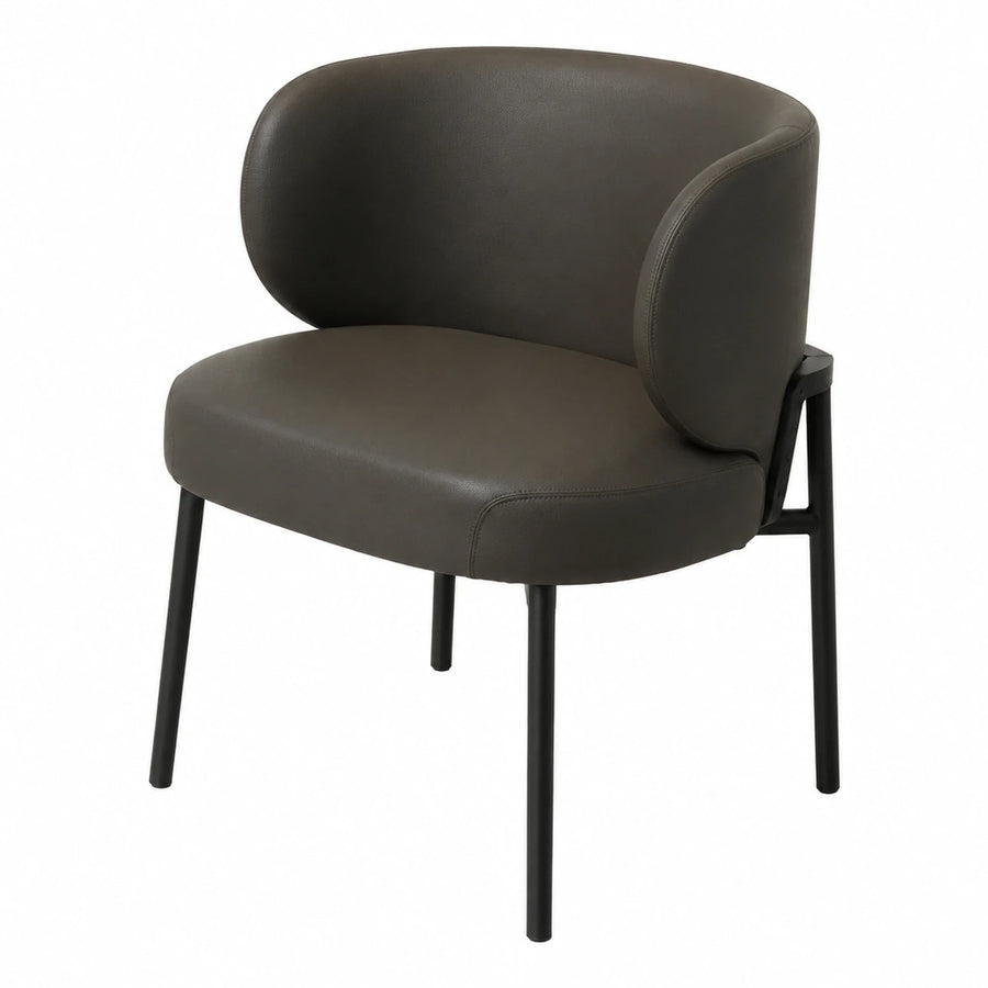 Dark Grey Leather Armchair with Black Metal Legs