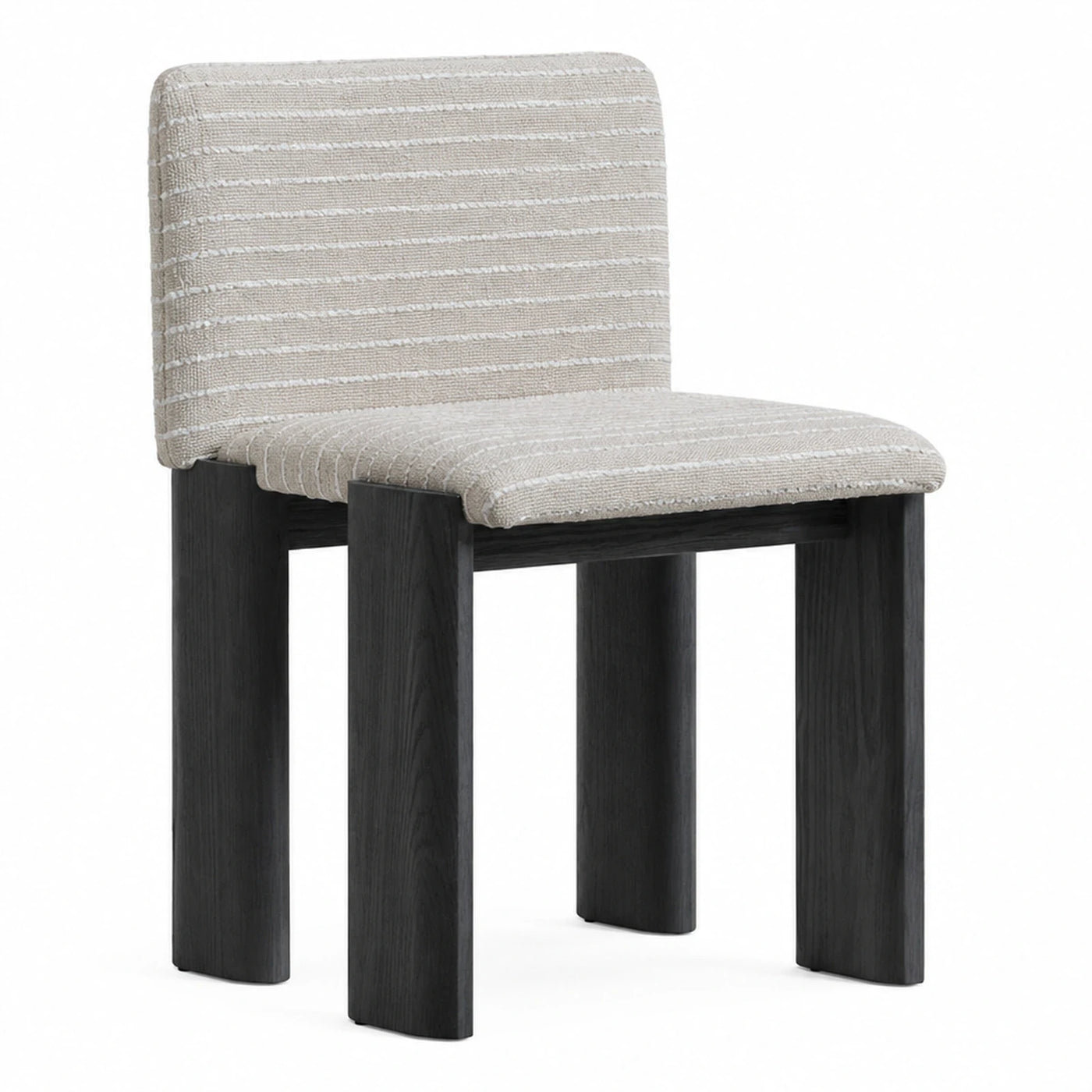 Beige Striped Fabric Dining Chair with Black Wood Legs