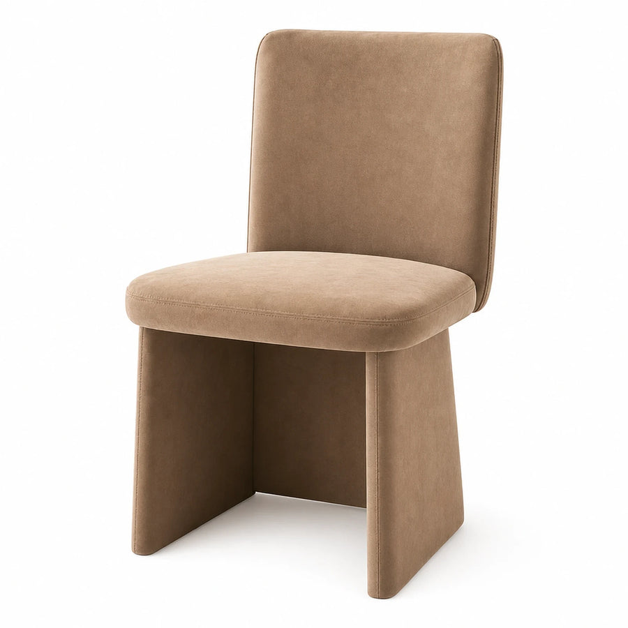 Beige Upholstered Dining Chair with Solid Base