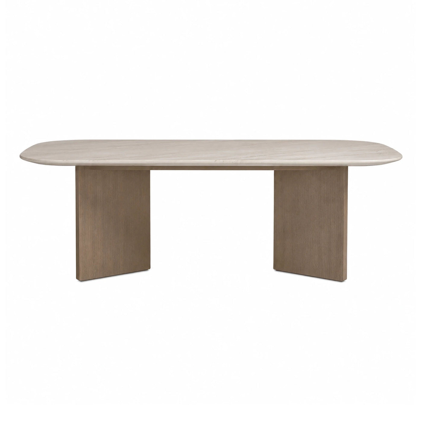 Oval Marble Top Dining Table with Wood Base
