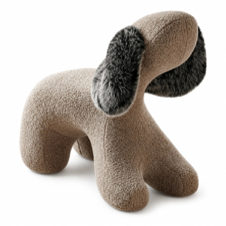 Beige Boucle Dog Shaped Stool with Grey Faux Fur Ears