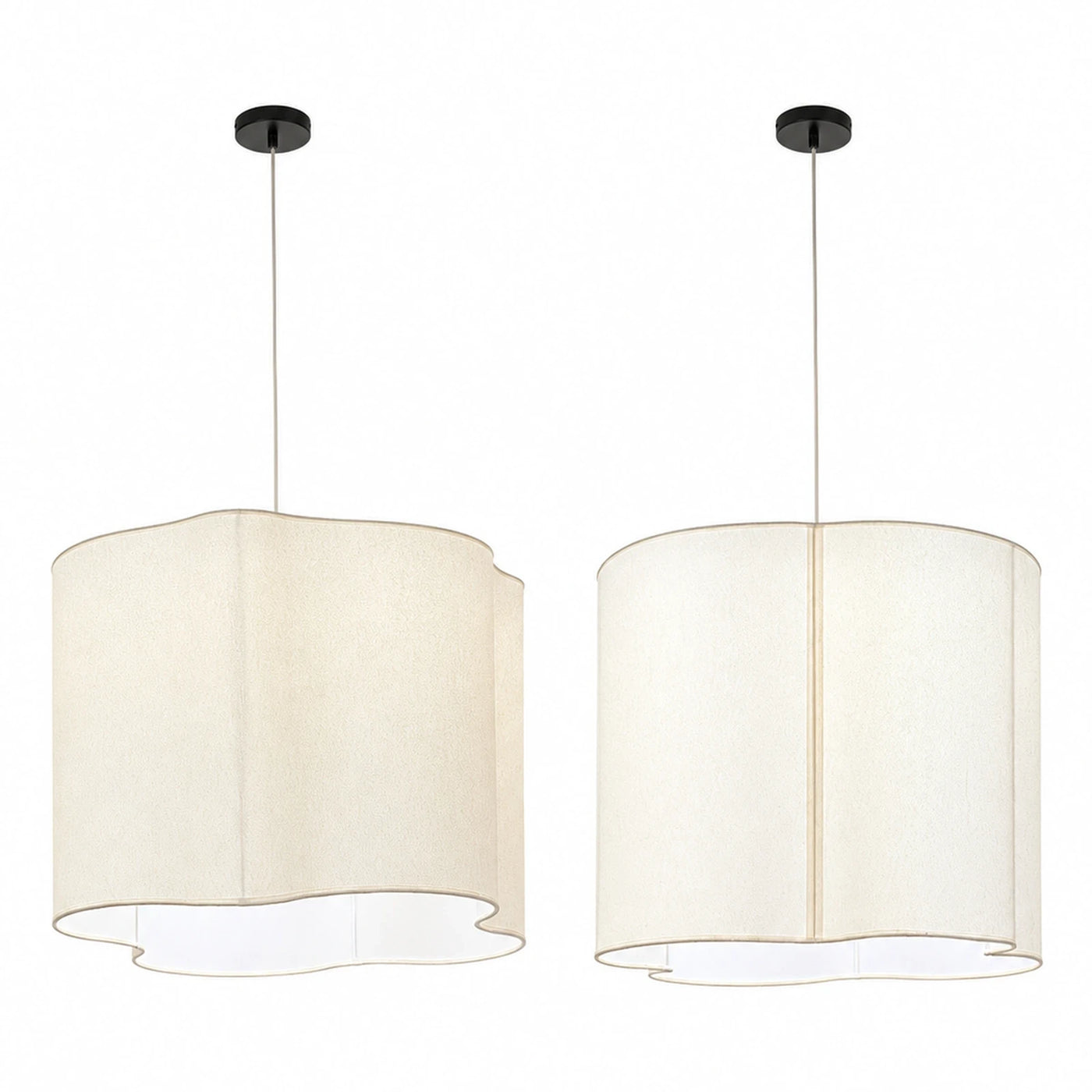 Cream Fabric Drum Pendant Light Set