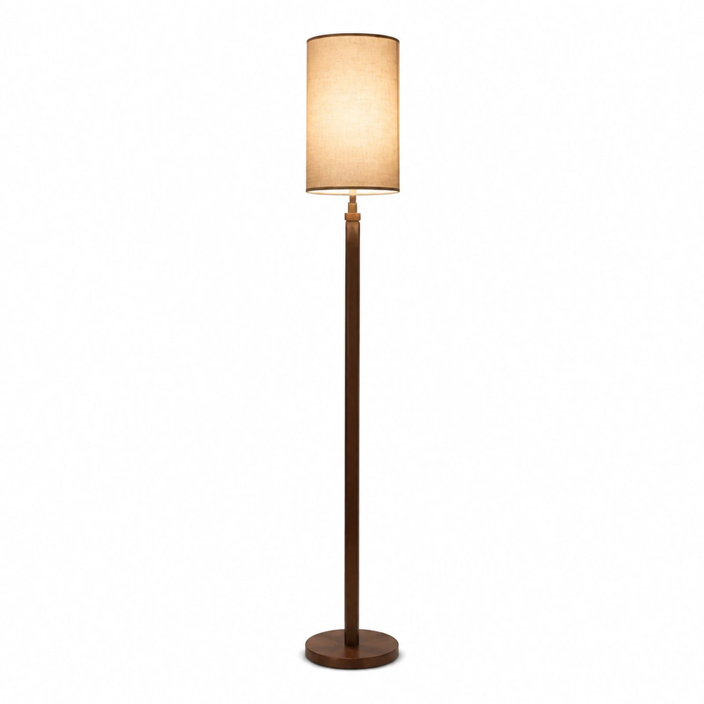Brown Linear Bronze Metal Floor Lamp with Beige Fabric Shade Floor Lamps