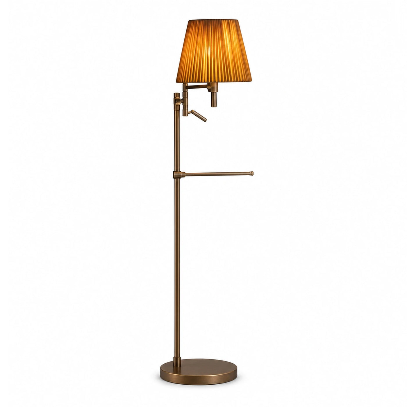 Bronze Metal Floor Lamp with Pleated Amber Shade