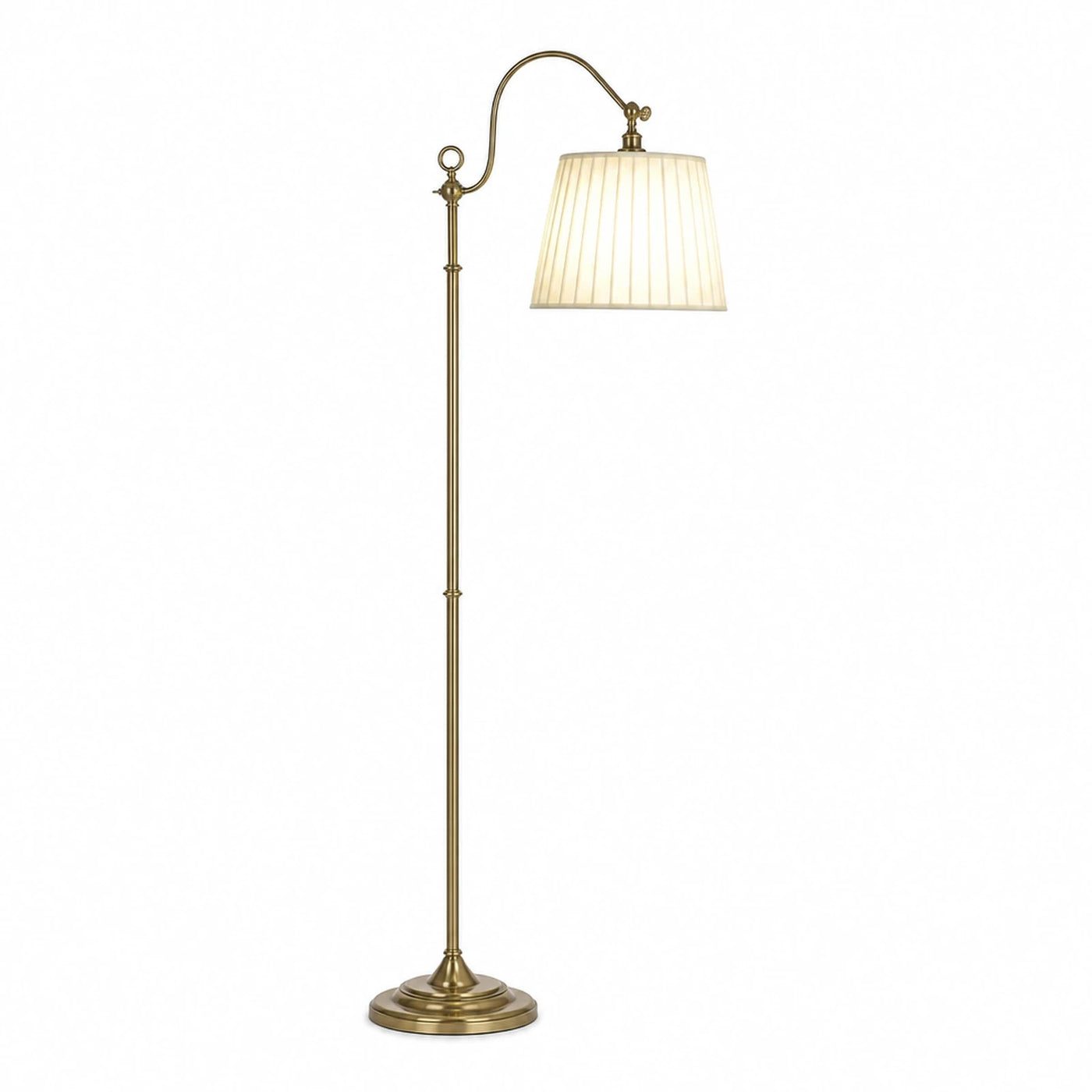 Brown Metal Wide Plank Antique Brass Floor Lamp with Pleated Shade Floor Lamps