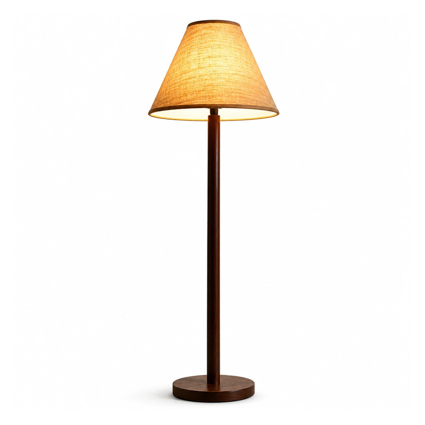 Wooden Floor Lamp with Beige Fabric Shade