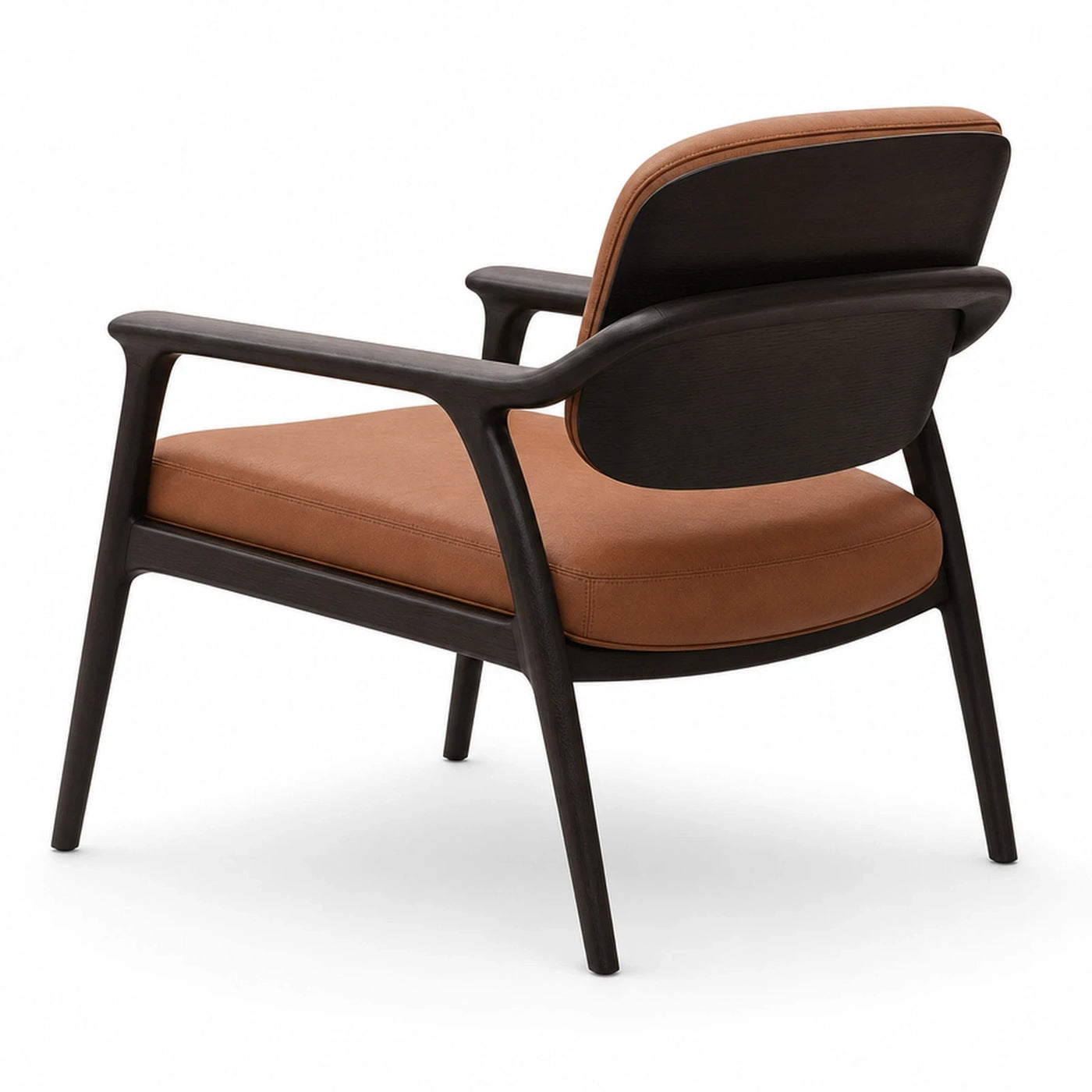 Dark Wood Frame Brown Leather Armchair