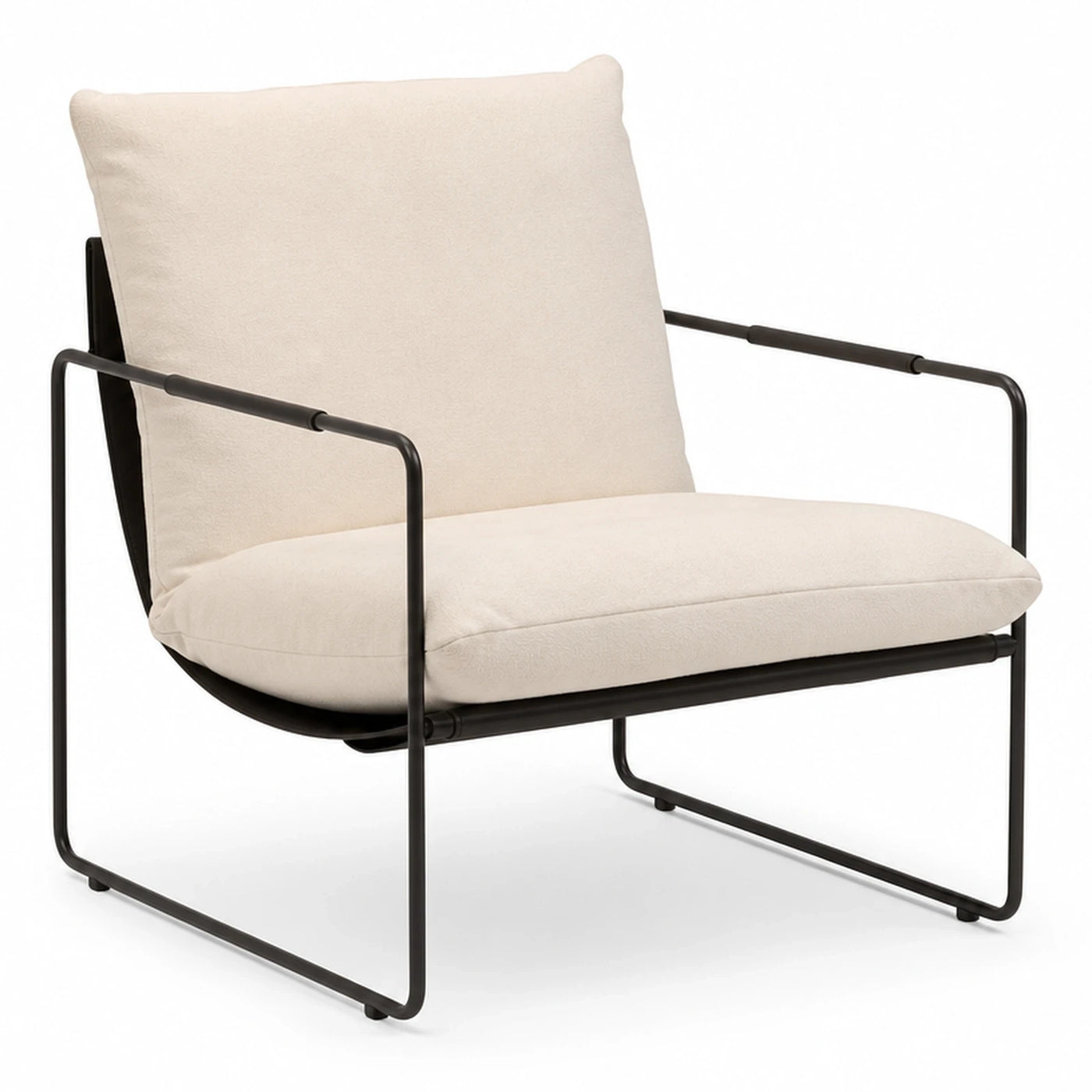 Modern Black Metal Frame Lounge Chair with Cream Cushion