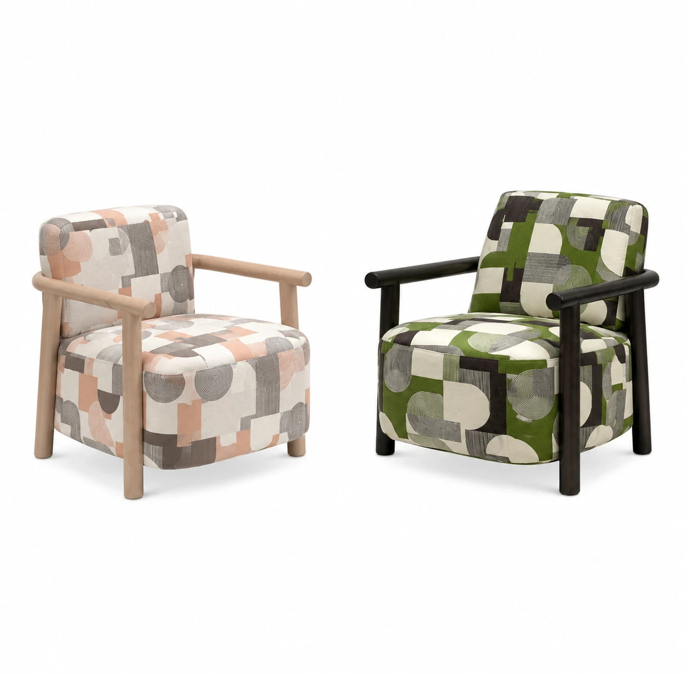 Geometric Pattern Upholstered Armchair with Wooden Frame