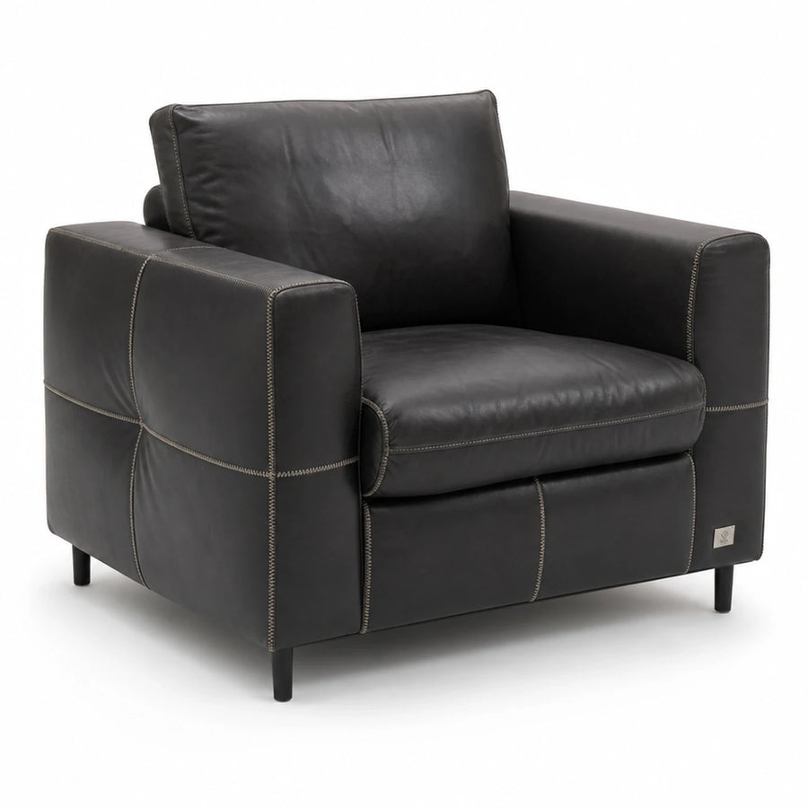 Black Leather Armchair with Contrast Stitching