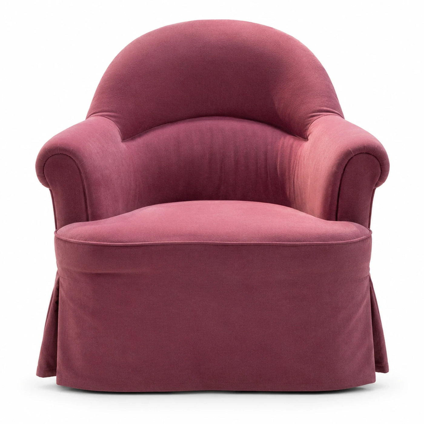 Pink Velvet Swivel Armchair with Skirted Base