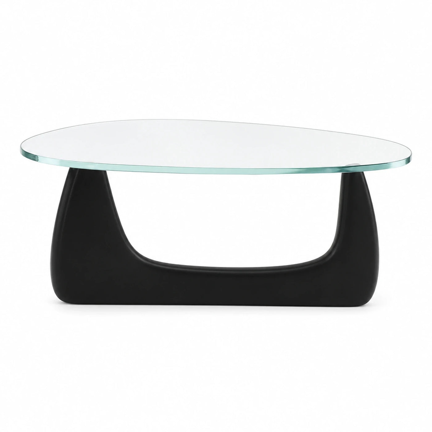 Oval Glass Coffee Table with Black Sculptural Base