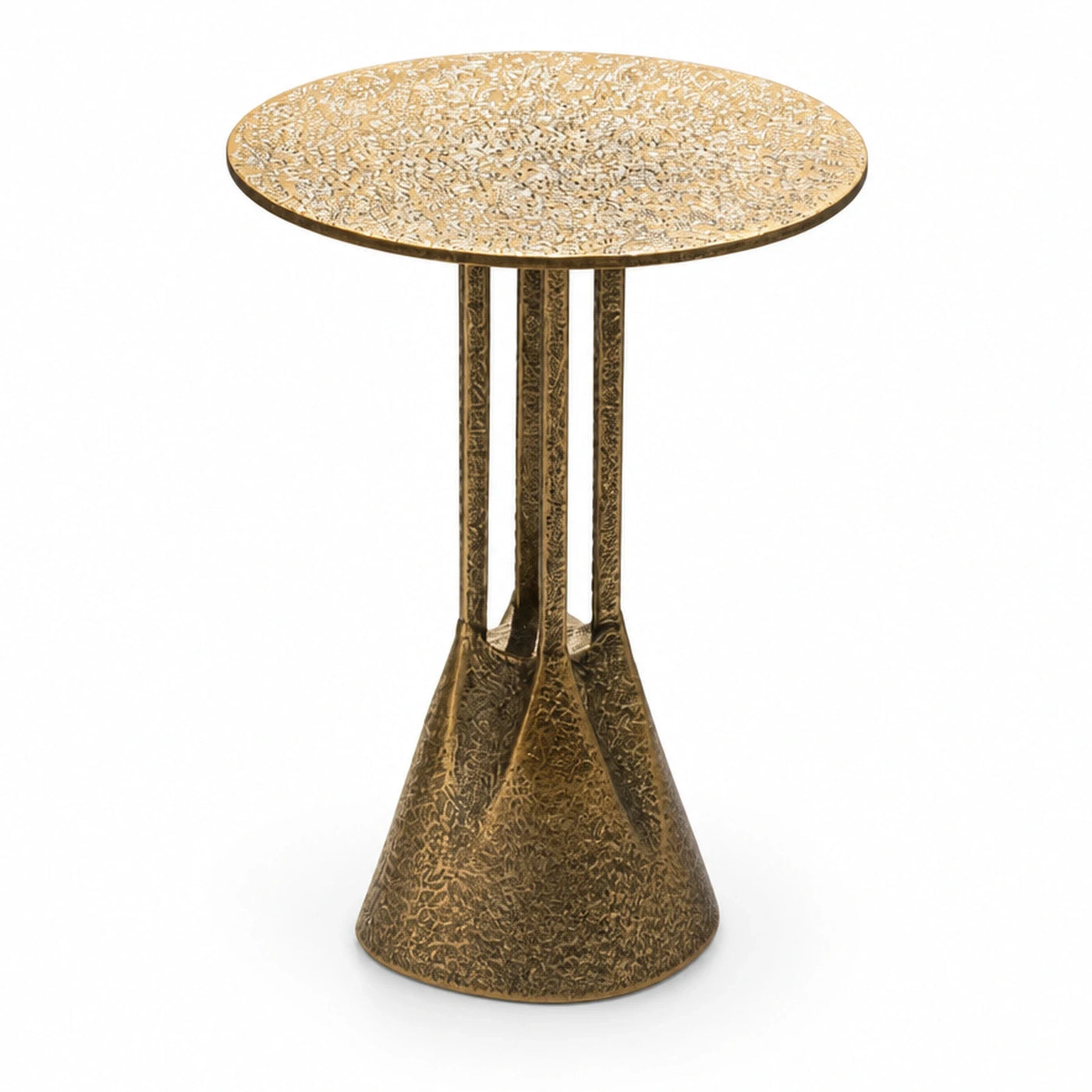 Textured Gold Metal Round Side Table