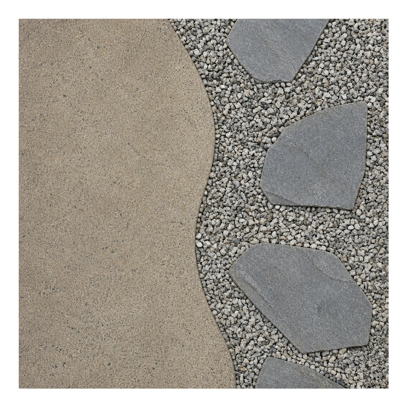 Grey Slate Stepping Stones with Gravel Path