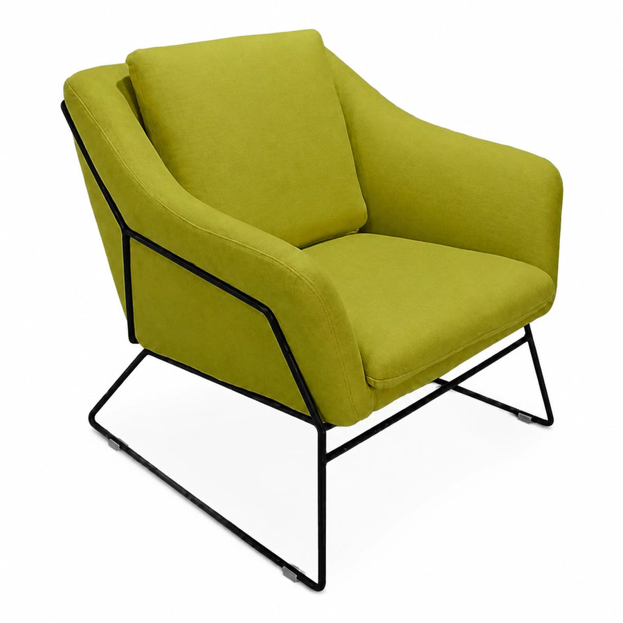 Green Fabric Armchair with Black Metal Frame