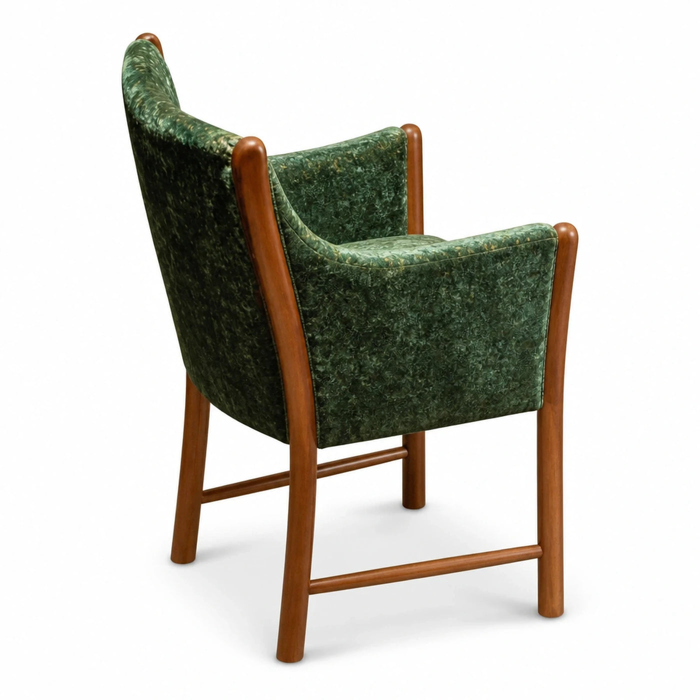 Wide Plank Green Velvet Armchair with Wooden Frame